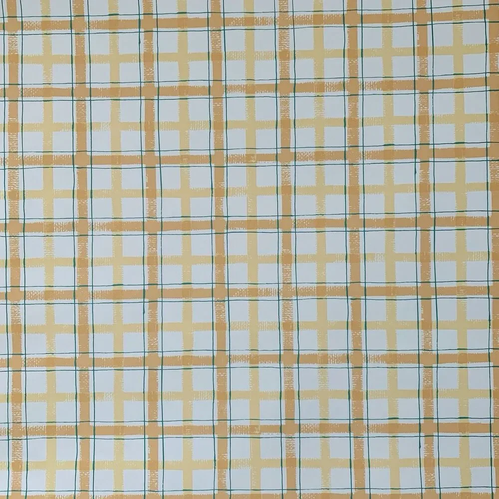 Vintage Plaid Wallpaper, Orange , White , Pale Gold 60s Look by Imperial